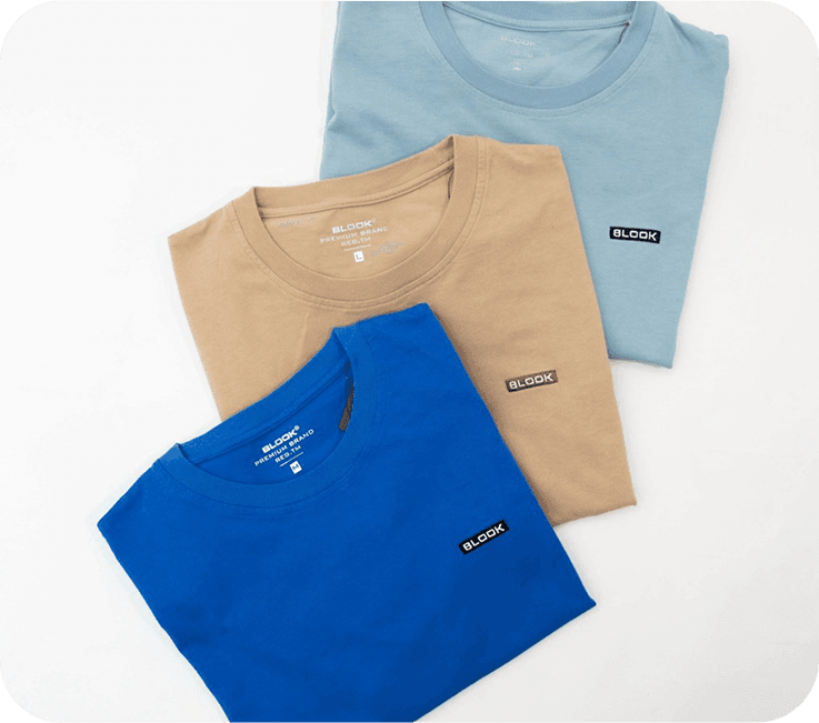 Stacked colorful t-shirts